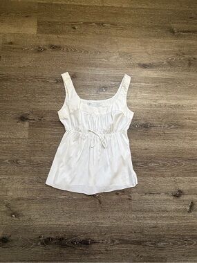 Trina Turk White Drawstring Square-Neck Camisole